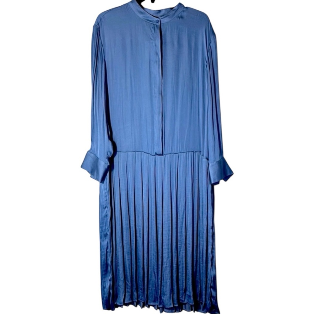 Banana Republic Dress‎ Blue Pleated Bishop Sleeve Shift Maxi in Size L  NWT